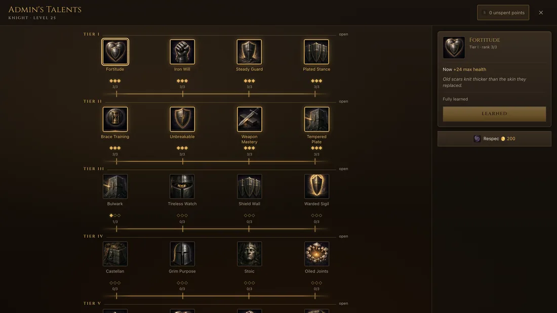 The talent tree — in-game capture